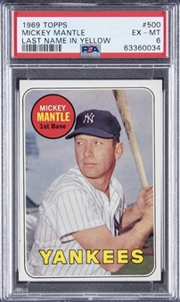 1969 Topps #500 Mickey Mantle, Last Name in Yellow – PSA EX-MT 6